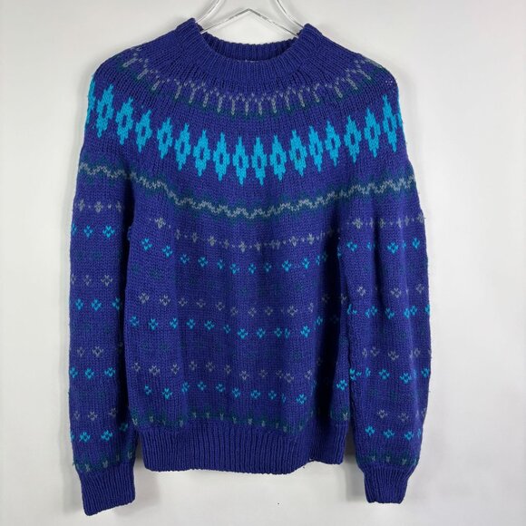Vintage Nomadic Traders women sweater M purple print Wool hippie Gorpcore aztec - Picture 2 of 12